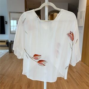 Zara White Blouse with Red Floral Accents-medium